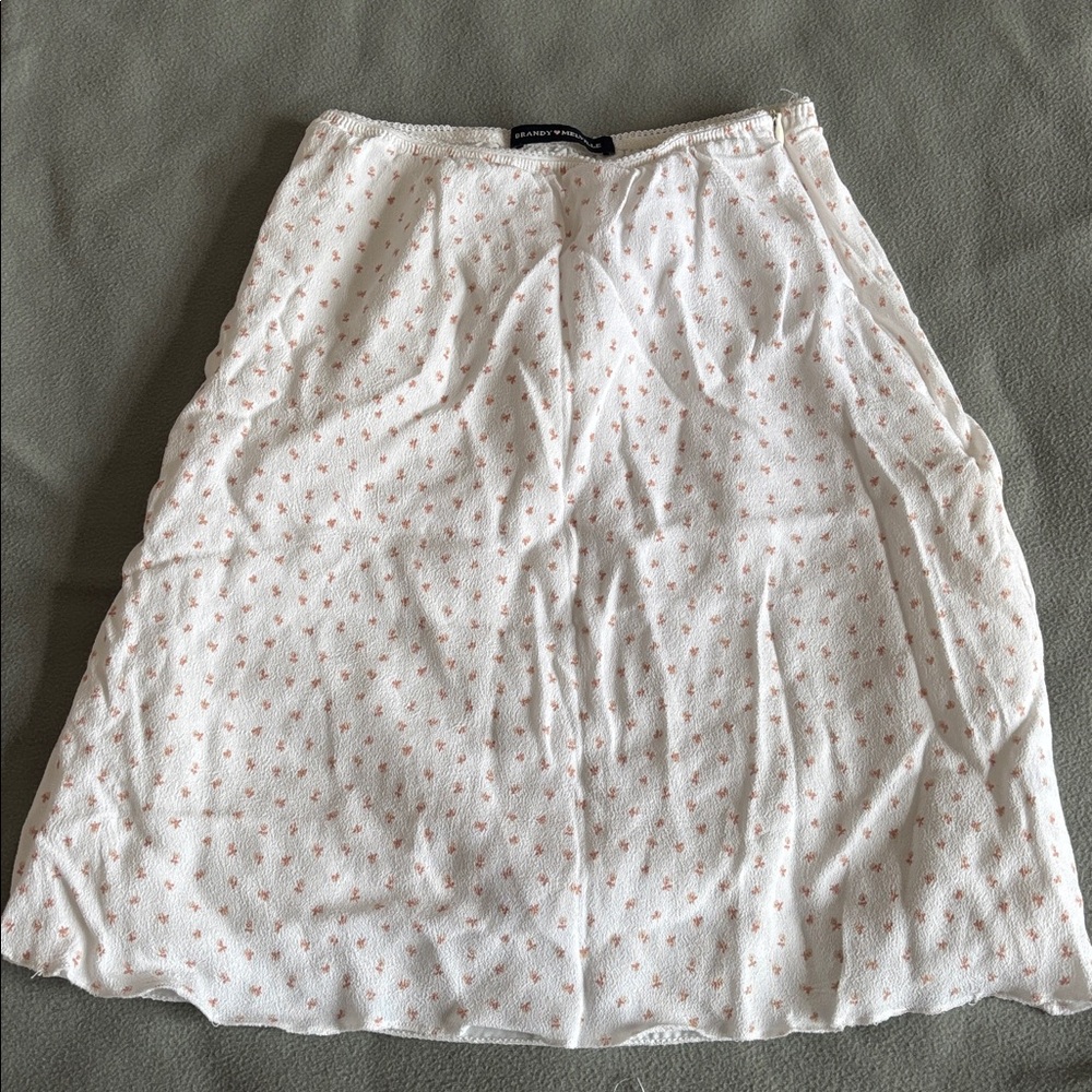 Brandy Melville White Skirt with Pink Floral Design